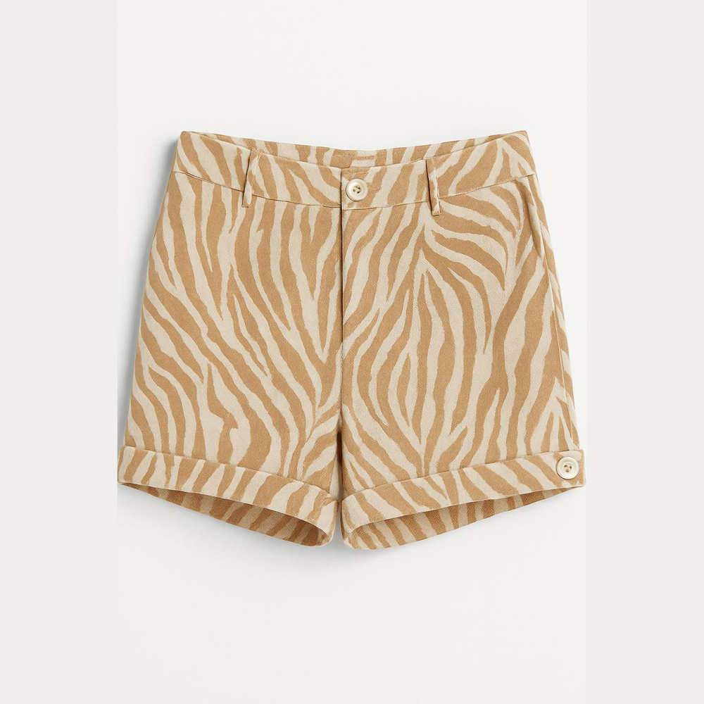 NWT Zebra Print tan and beige Women Shorts size 14 Blue sol linen blend